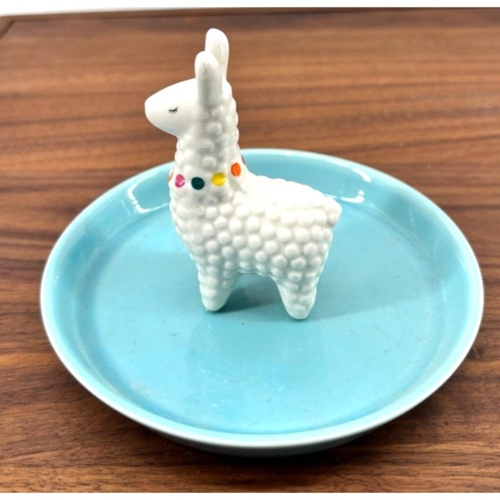 Ceramic Llama Trinket Dish Ring Tray Turquoise Boho Southwest Eclectic Whimsical - Picture 3 of 7